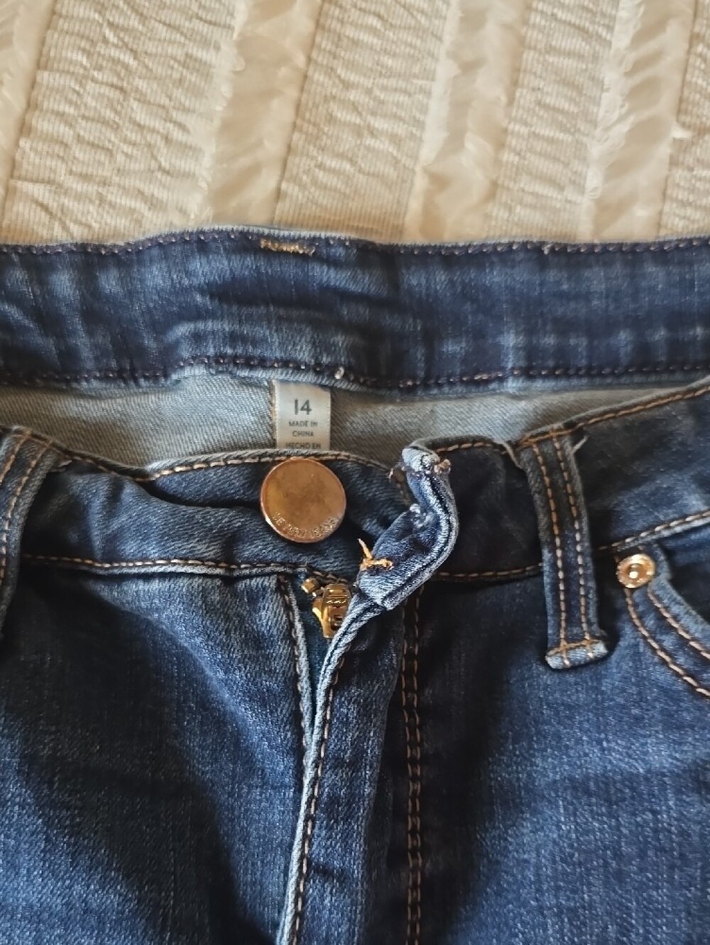 Seven7 Indigo Blue Denim Shorts with Tan Accent - Picture 3 of 8